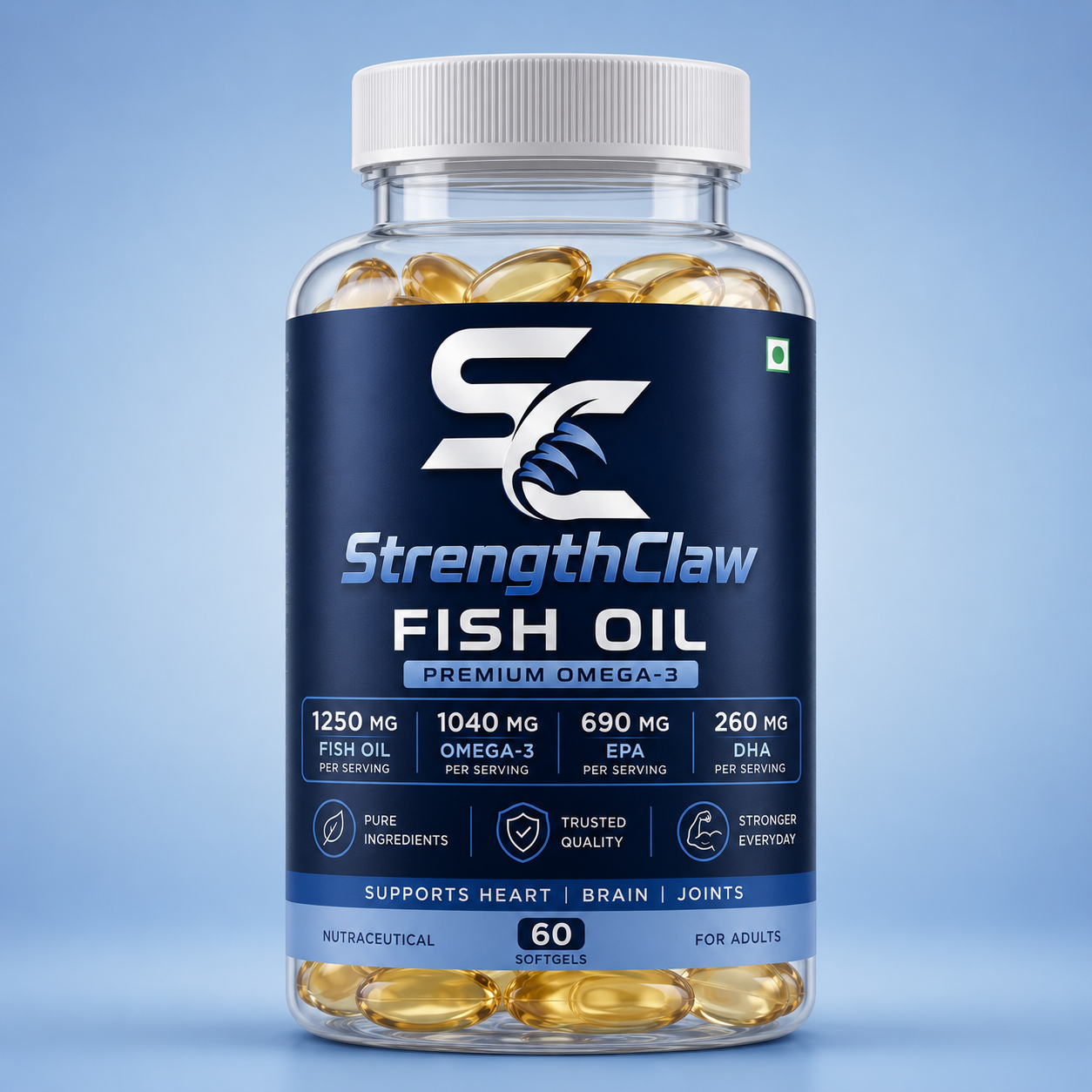 Premium Fish Oil Omega-3 | 1040mg Omega-3 | 690mg EPA + 260mg DHA | 90 Softgels